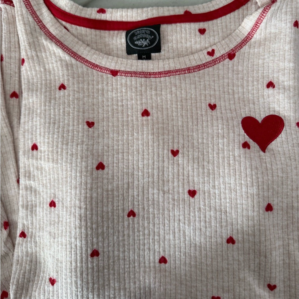 Cream Top with Red Heart Pattern